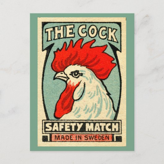 Cockerel vintage matchbox label Sweden ポストカード (正面)