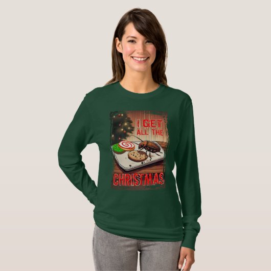Cockroach eating cookies ugly Christmas bakery Tシャツ (正面フル)