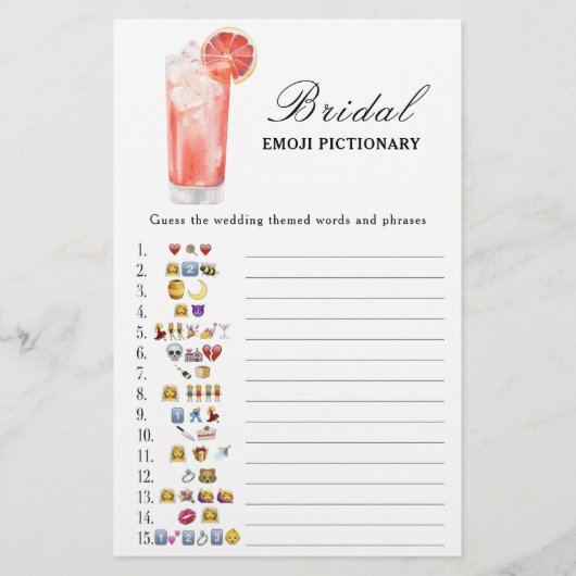 Cocktai Bridal shower Emoji Pictionary game (正面)
