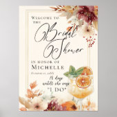 Cocktail and Fall Flowers Bridal Shower Welcome ポスター (正面)