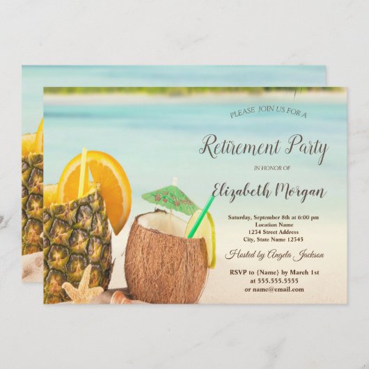 Cocktail Beach Seashells Retirement Party   招待状 (正面/裏面)