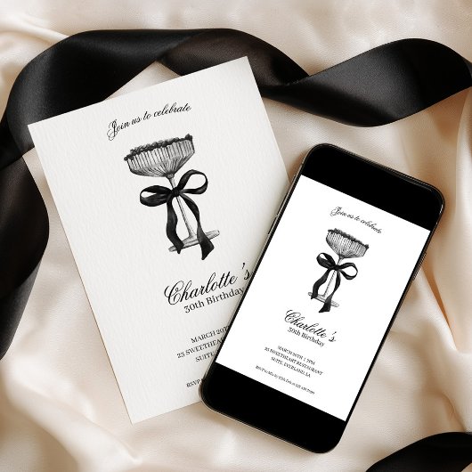 Cocktail & Bow 30th Birthday Invitation 招待状