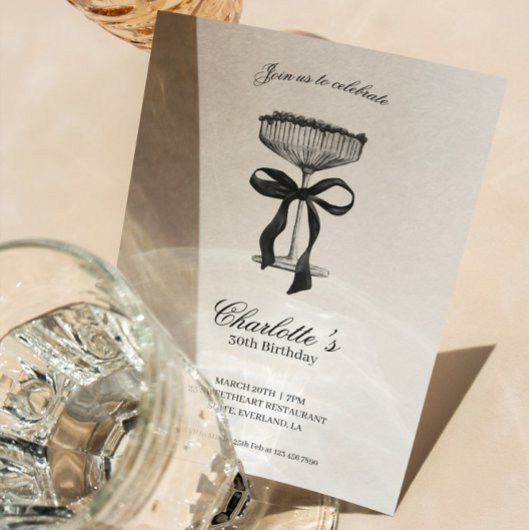 Cocktail & Bow 30th Birthday Invitation 招待状