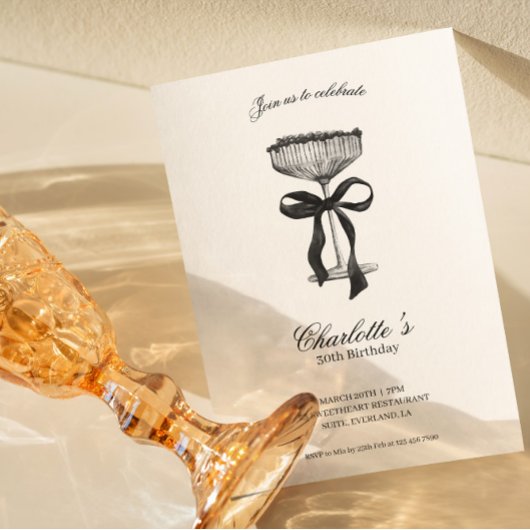Cocktail & Bow 30th Birthday Invitation 招待状