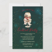 Cocktail Bow Stars Green Christmas Party 招待状 (正面)