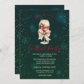  Cocktail Bow Stars Green Christmas Party  招待状 (正面/裏面)
