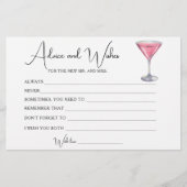 Cocktail Bridal Shower Advice and Wishes 便箋 (正面)