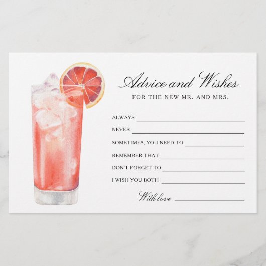 Cocktail - Bridal Shower Advice and Wishes 便箋 (正面)