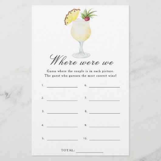 Cocktail Bridal shower - Where were we game (正面)