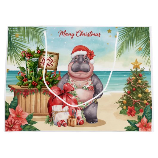 Cocktail Christmas Party for Hippo lovers  ラージペーパーバッグ (正面)