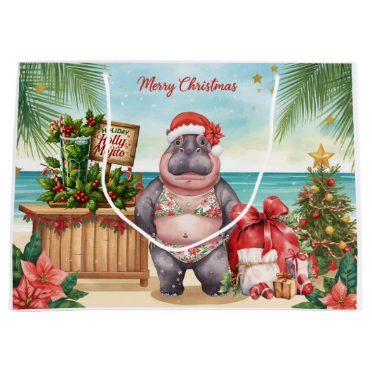 Cocktail Christmas Party for Hippo lovers ラージペーパーバッグ (正面)