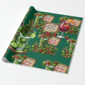 Cocktail Christmas Party with Drinks on Green ラッピングペーパー (アンロールド)