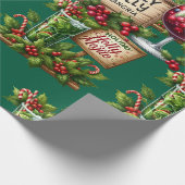 Cocktail Christmas Party with Drinks on Green ラッピングペーパー (角)