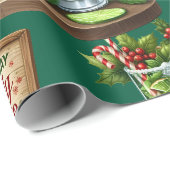 Cocktail Christmas Party with Drinks on Green ラッピングペーパー (ロールコーナー)