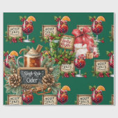 Cocktail Christmas Party with Drinks on Green ラッピングペーパー (フラット)