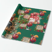 Cocktail Christmas Party with Drinks on Green ラッピングペーパー (アンロールド)