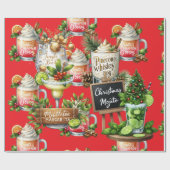 Cocktail Christmas Party with Drinks on Red ラッピングペーパー (フラット)