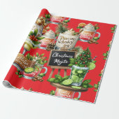 Cocktail Christmas Party with Drinks on Red ラッピングペーパー (アンロールド)