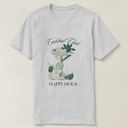 "Cocktail Club Happy Hour"  Retro Drink Lovers Tee Tシャツ (デザイン正面)
