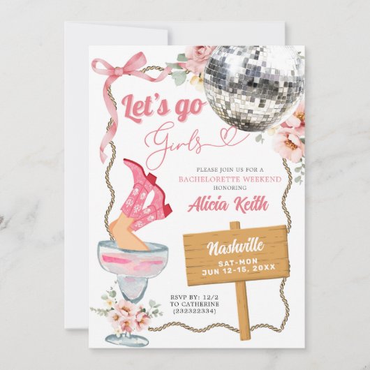 Cocktail Disco Cowgirl Rodeo Bachelorette Weekend 招待状 (正面)