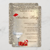 Cocktail Glass Santa Hat Presents Christmas Party 招待状 (正面/裏面)