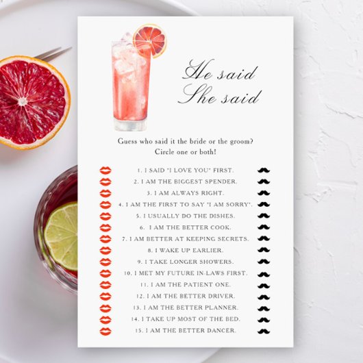 Cocktail - He said she said bridal shower game