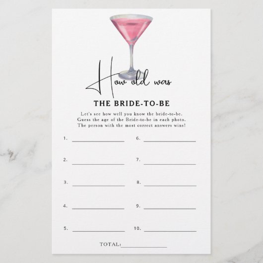 Cocktail How old was the bride to be game (正面)