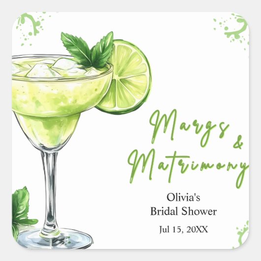 Cocktail Margs and Matrimony Bridal Shower スクエアシール (正面)