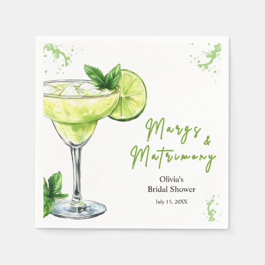Cocktail Margs and Matrimony Bridal Shower スタンダードカクテルナプキン (正面)