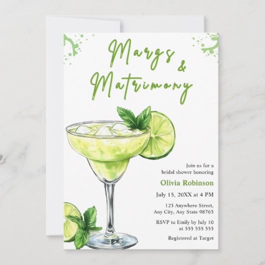 Cocktail Margs & Matrimony Bridal Shower 招待状 (正面)