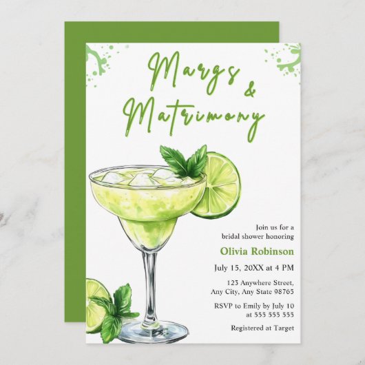 Cocktail Margs & Matrimony Bridal Shower 招待状 (正面/裏面)