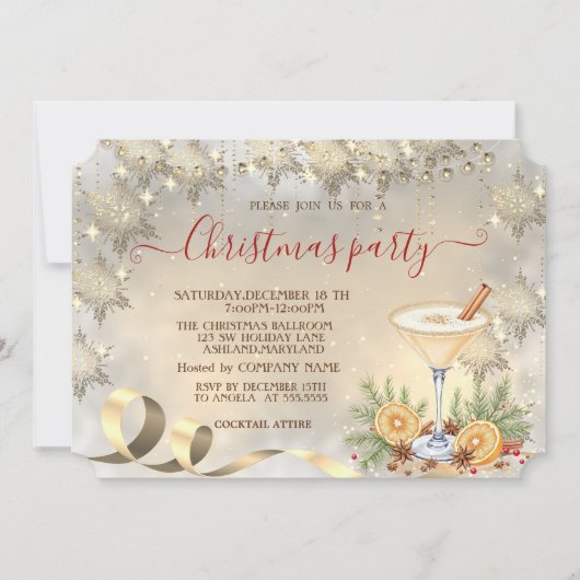 Cocktail Orange Gold Snowflakes Company 招待状 (正面)