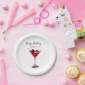 Cocktail Party Cherry Martini Happy Birthday ペーパープレート (パーティー)
