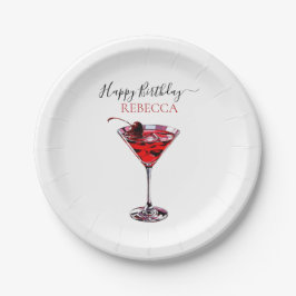 Cocktail Party Cherry Martini Happy Birthday ペーパープレート