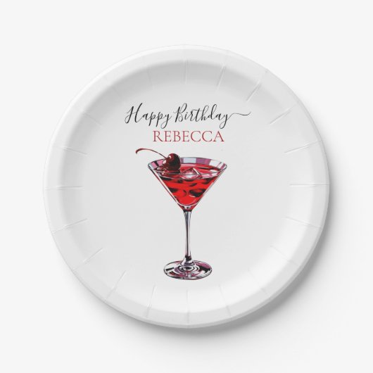 Cocktail Party Cherry Martini Happy Birthday ペーパープレート (正面)