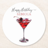 Cocktail Party Cherry Martini Happy Birthday ラウンドペーパーコースター (正面)