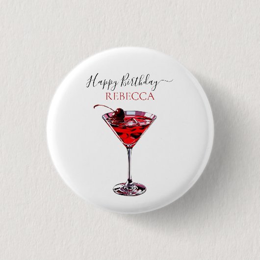 Cocktail Party Cherry Martini Happy Birthday 缶バッジ (正面)