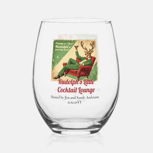Cocktail Party Vintage Funny Retro Christmas Party ステムなしワイングラス (正面)