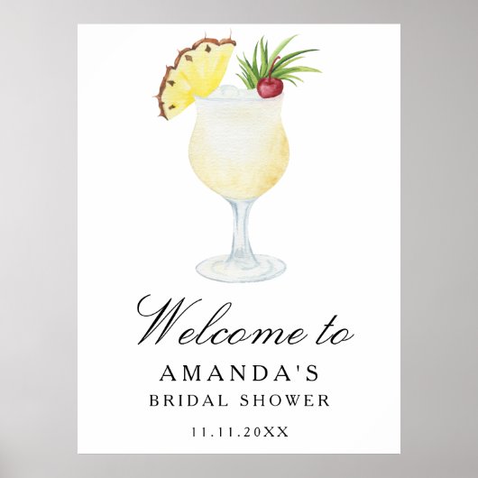 Cocktail pineapple - bridal shower welcome sign ポスター (正面)