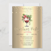  Cocktail Poinsettia String Lights Gold Christmas  招待状 (正面)