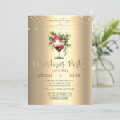  Cocktail Poinsettia String Lights Gold Christmas  招待状 (スタンド正面)