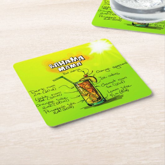 Cocktail Recipe Custom Square Bahamaのママのコースター スクエアペーパーコースター (アングル)