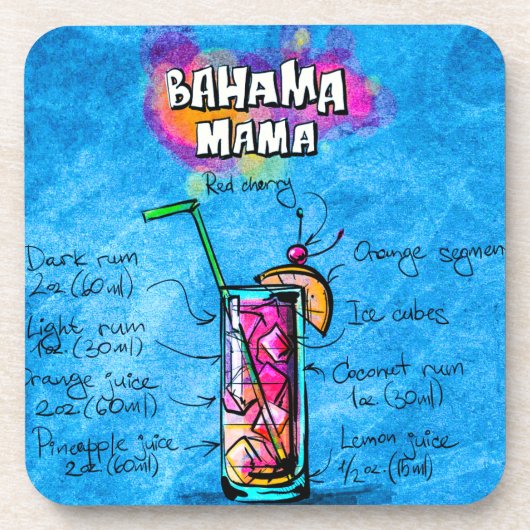 Cocktail Recipe Plastic Coaster Bahamaのママ コースター (正面)