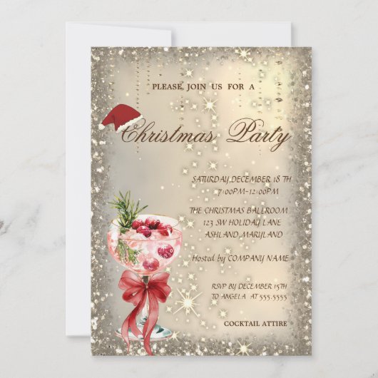 Cocktail Red Bow Santa Hat Christmas Party 招待状 (正面)
