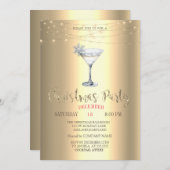  Cocktail Snowflake String Lights Gold Christmas  招待状 (正面/裏面)