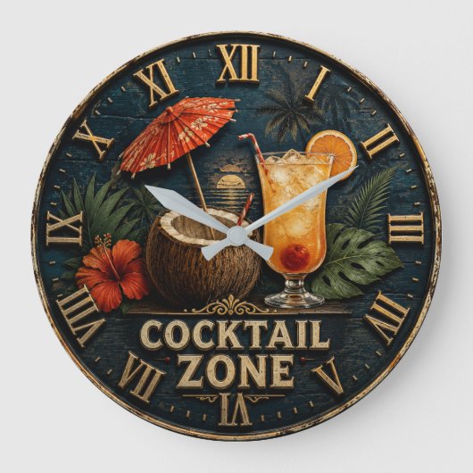 Cocktail Zone Tropical Tiki Bar  ラージ壁時計 (正面)