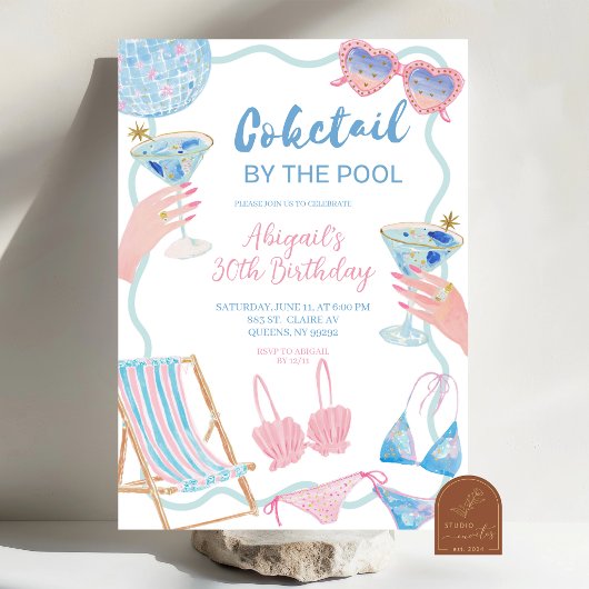 Cocktails by The Pool Birthday Invitation 招待状