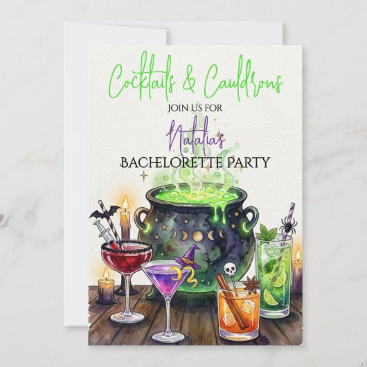 Cocktails & Cauldrons Halloween Bachelorette Party 招待状 (正面)