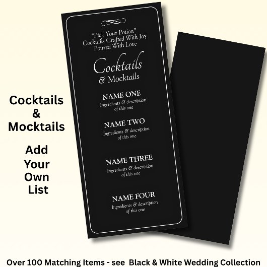 Cocktails Drinks Menu Card - Black White Infinity  メニュー