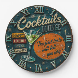 Cocktails Lounge Bar Decor Happy Hour Retro ペーパープレート